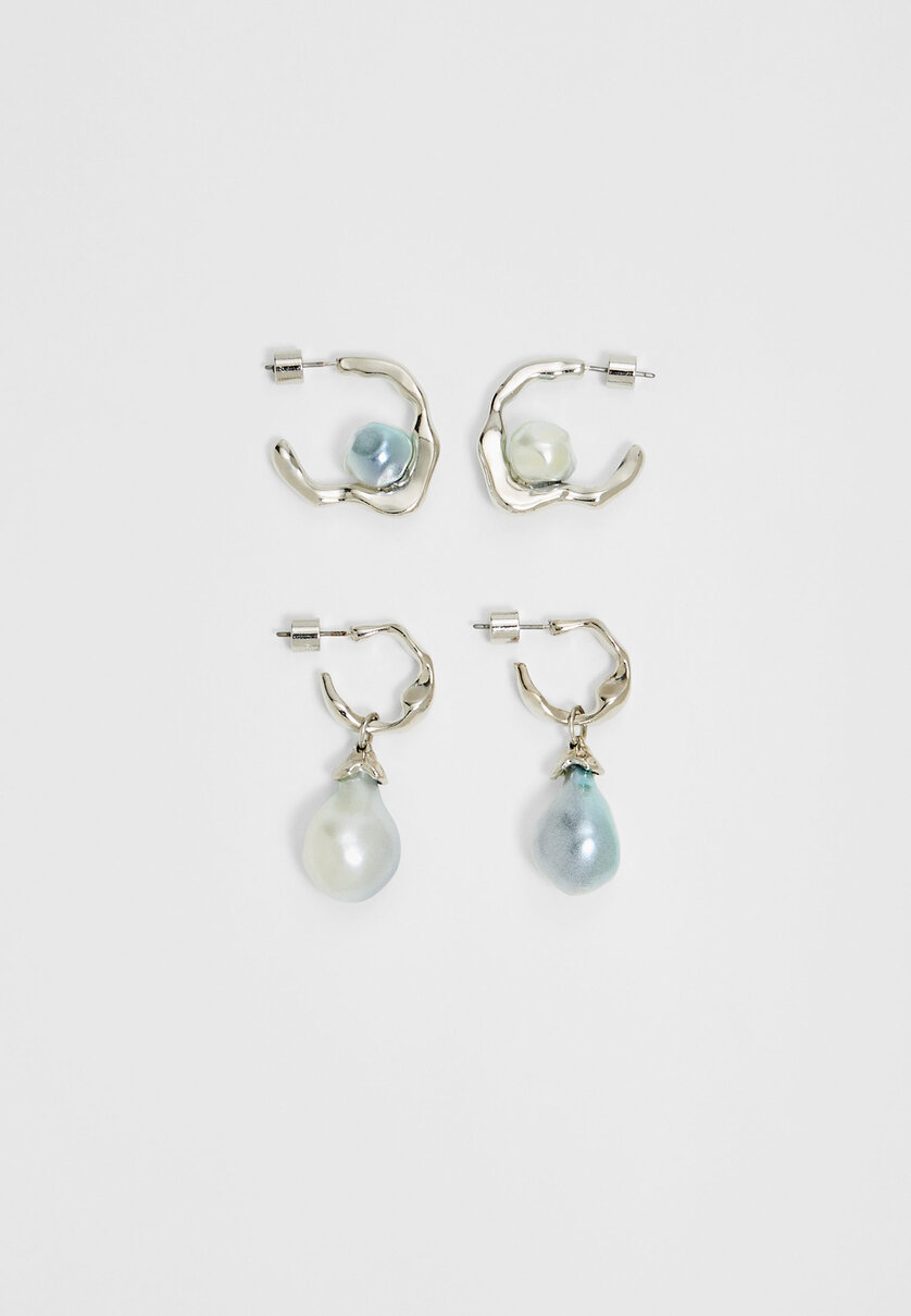 Lot 2 paires de boucles d’oreilles anneau avec perles texturées