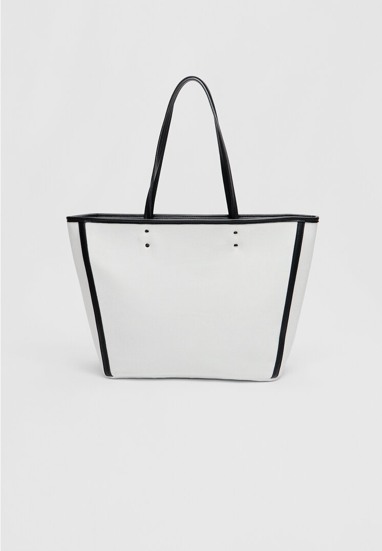 Stradivarius Borsa shopper in tessuto con cerniera  Ecru OS