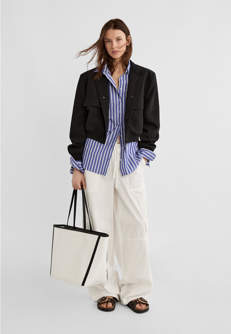 Stradivarius Borsa shopper in tessuto con cerniera  Ecru OS