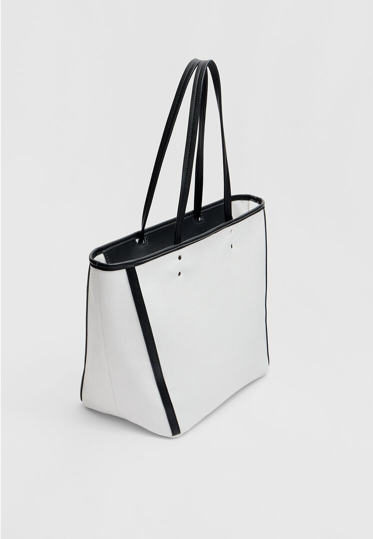 Stradivarius Borsa shopper in tessuto con cerniera  Ecru OS