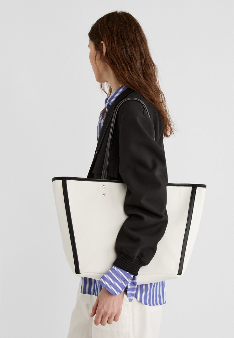 Stradivarius Borsa shopper in tessuto con cerniera  Ecru OS