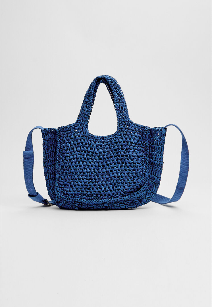 

Stradivarius Torebka tote na ramię z imitacji plecionej rafii Niebieski OS