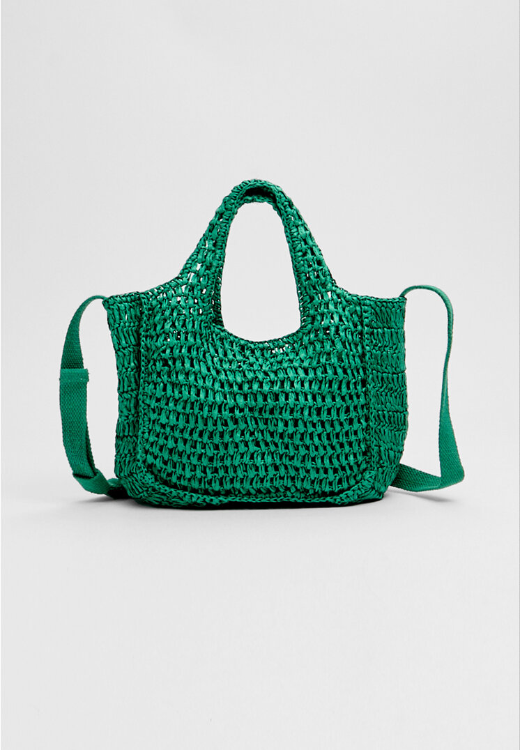 

Stradivarius Umhänge-Tote-Bag Raphia Grün OS