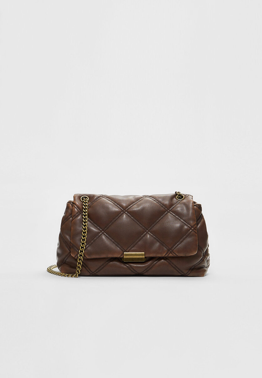 Distressed-effect quilted crossbody bag