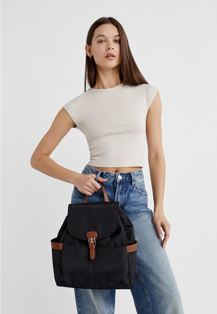 Stradivarius Contrast fabric backpack  Black OS