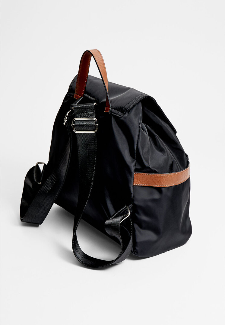 Stradivarius Contrast fabric backpack  Black OS