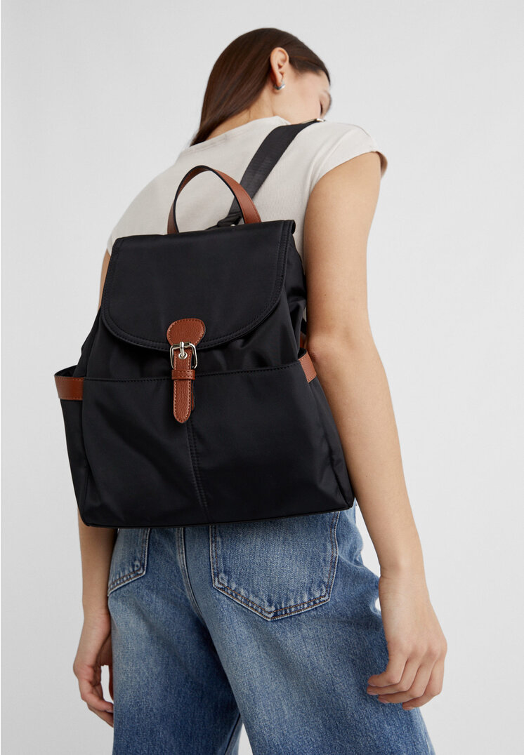 Stradivarius Contrast fabric backpack  Black OS