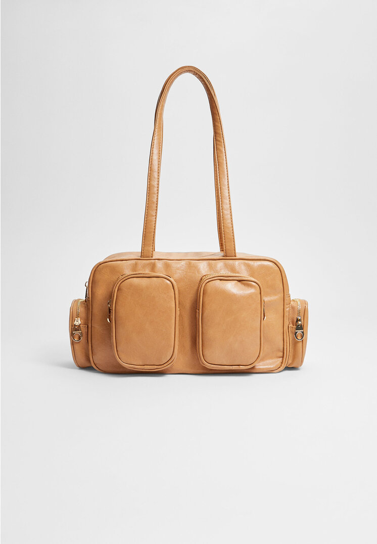 Stradivarius Shoulder bag with pockets  Pale camel OS (STRADIVARIUS)