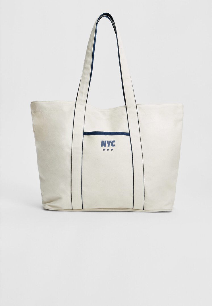 

Stradivarius Materiałowa torba shopper Ecru M