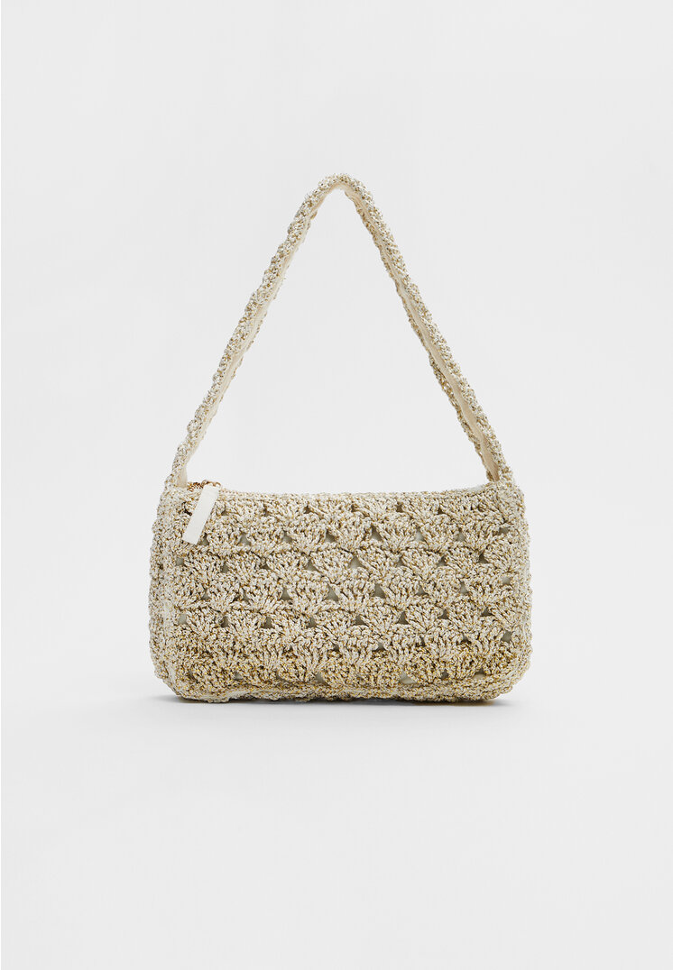 

Stradivarius Häkel-Schultertasche mit Glitzer Ecru OS