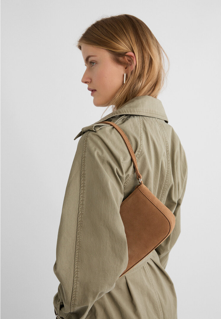 Stradivarius Split suede shoulder bag  Caramel OS