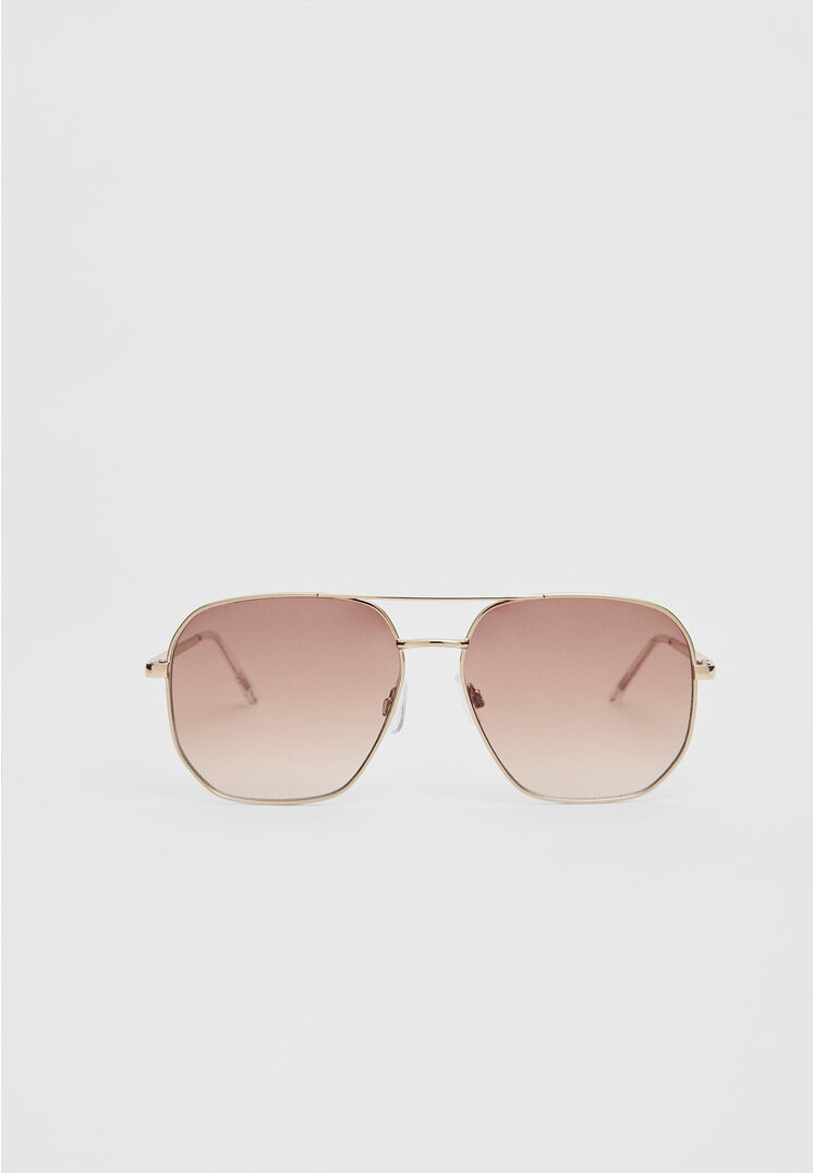 

Stradivarius Metalowe okulary w stylu aviator Brązowy OS
