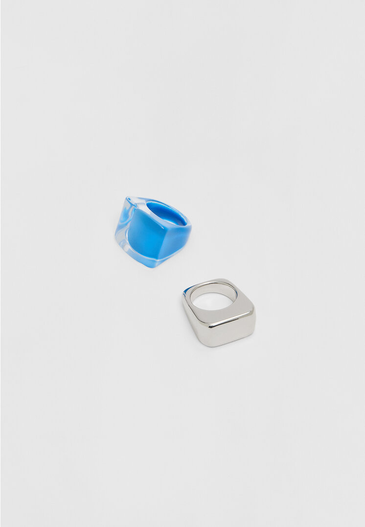 

Stradivarius 2-er Set Ringe kombinert Elektrisch Blau OS