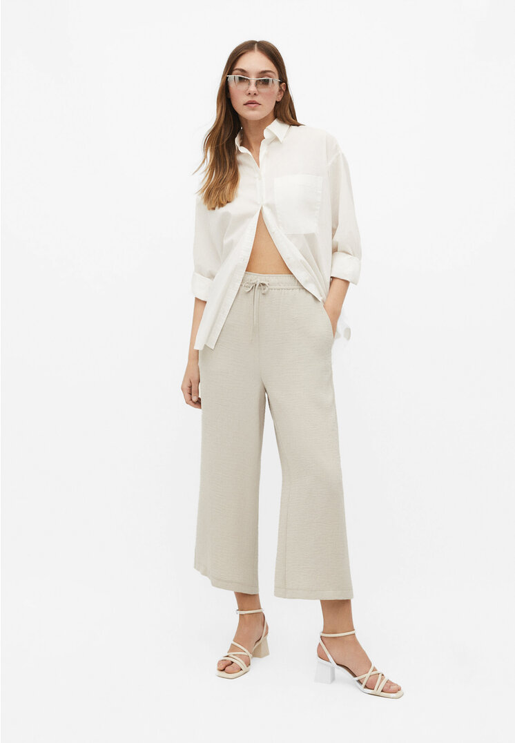 

Stradivarius Spodnie culotte z lejącej tkaniny ze sznurkiem Szary M