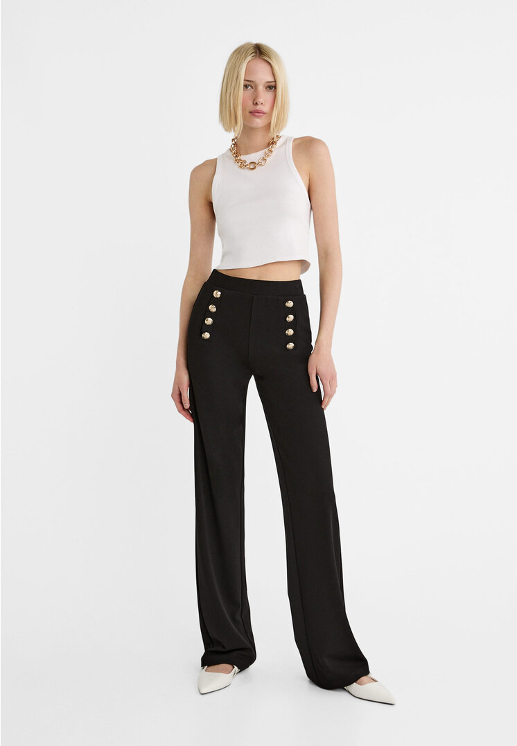 

Stradivarius Hose mit Zierknöpfen Schwarz M