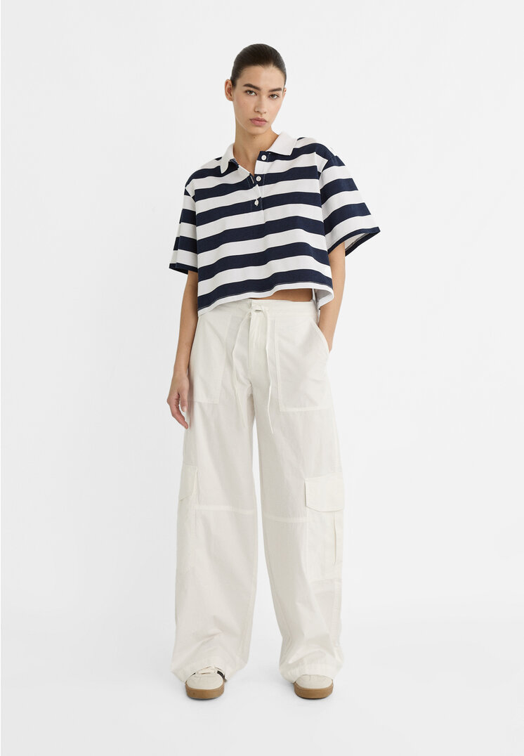 Stradivarius Pantaloni wide leg cargo multitasche Ecru 42