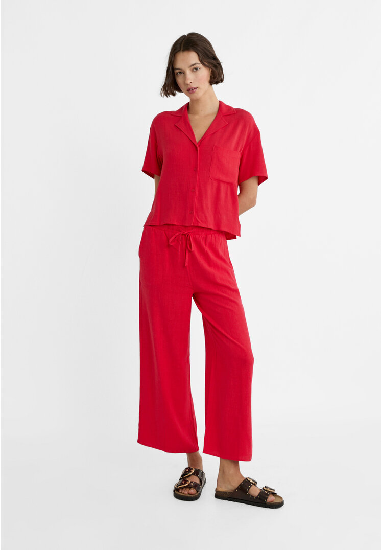 

Stradivarius Rustykalne spodnie culotte Czerwony L