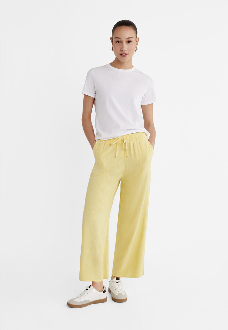

Stradivarius Rustykalne spodnie culotte Złoty XS