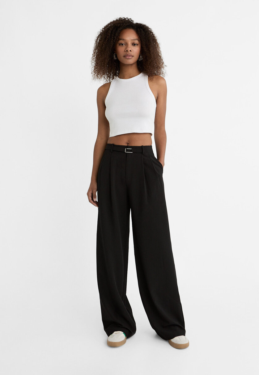 Smart wide-leg trousers with buckle detail