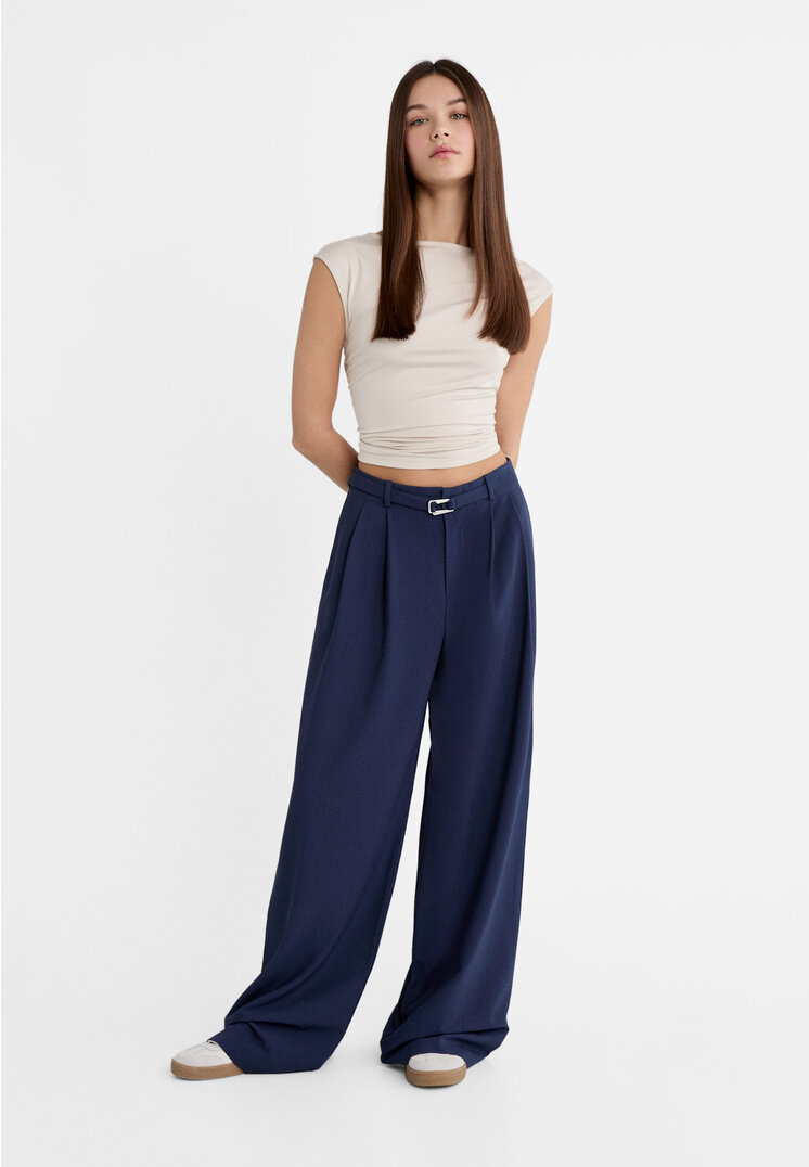 

Stradivarius Elegante Hose Schnalle Marineblau 42