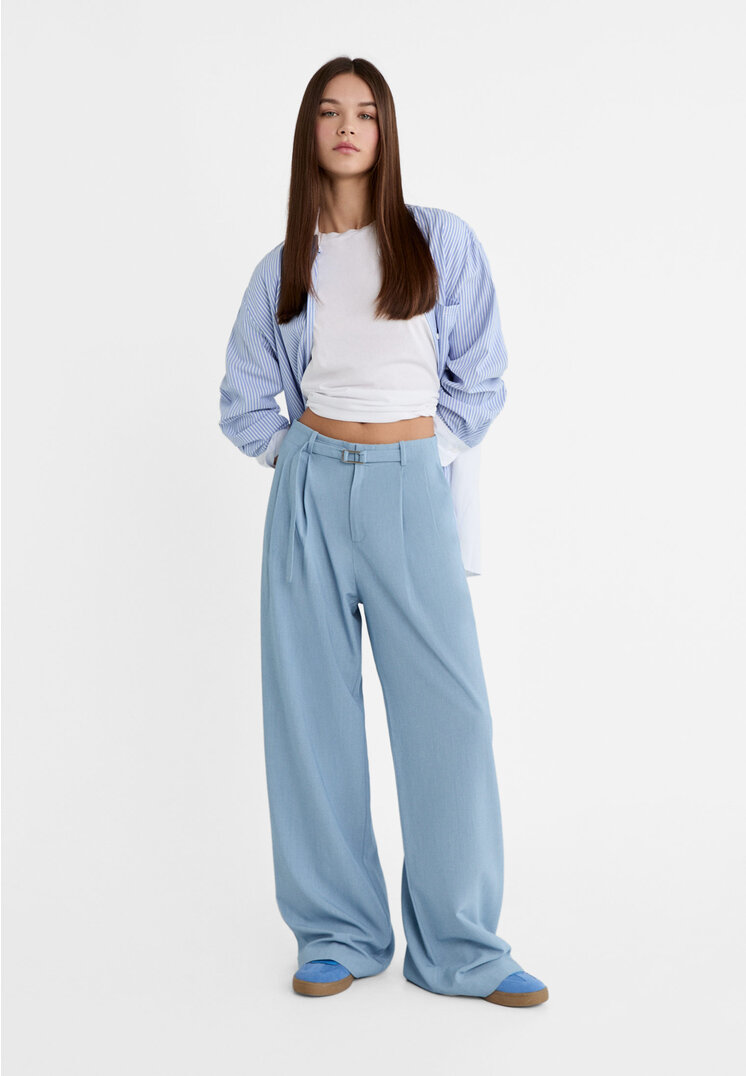 

Stradivarius Elegante Hose Schnalle Denimblau 36