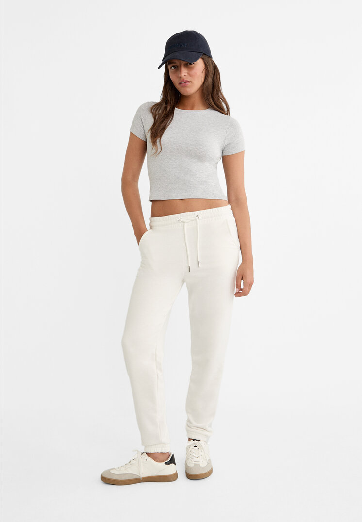 

Stradivarius Spodnie jogger z dzianiny dresowej Ecru S