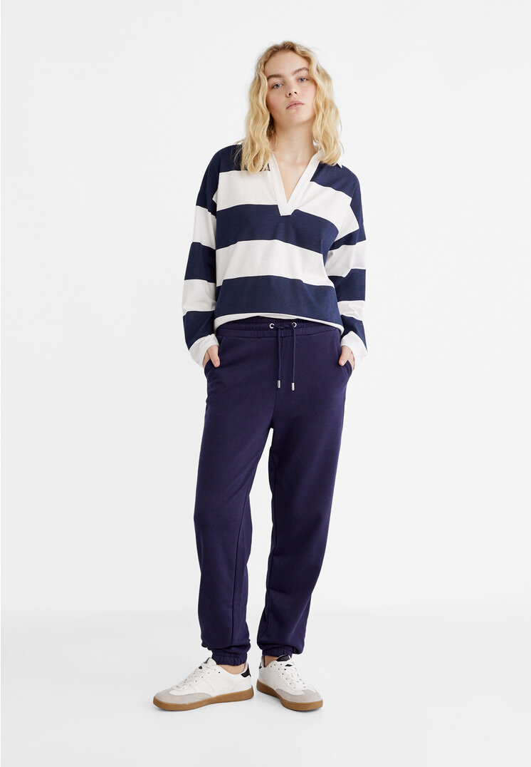 Stradivarius Plush jersey jogging trousers  Navy blue XS