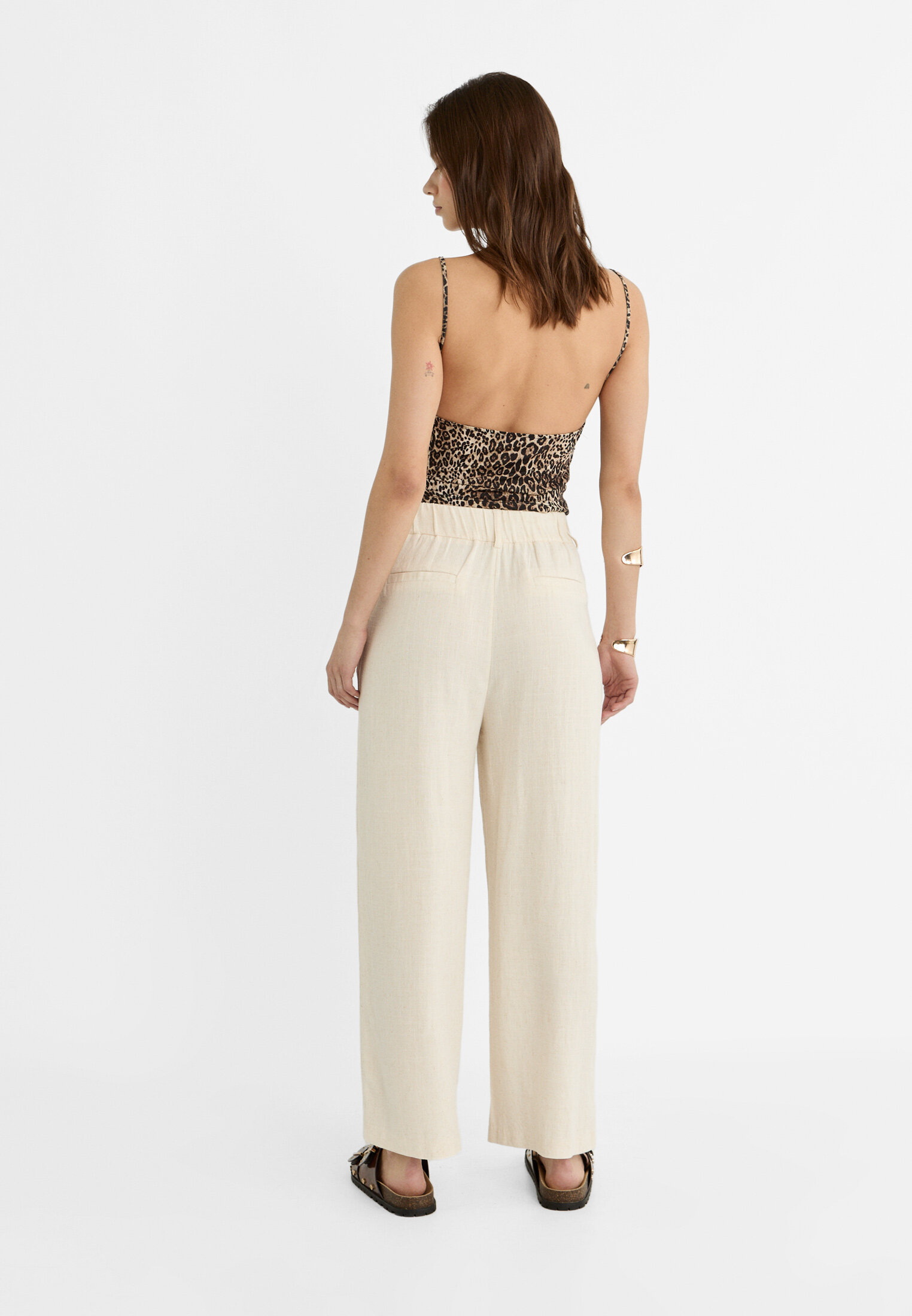 Linen blend wide leg trousers