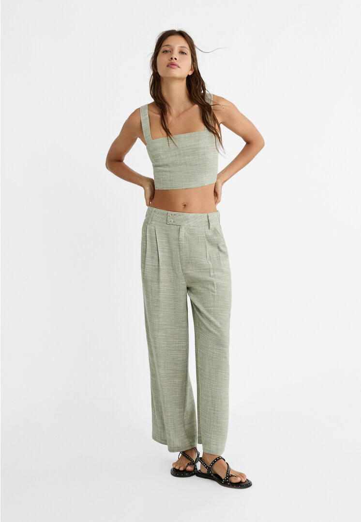 

Stradivarius Culotte-Hose mit Leinenanteil Khaki 44