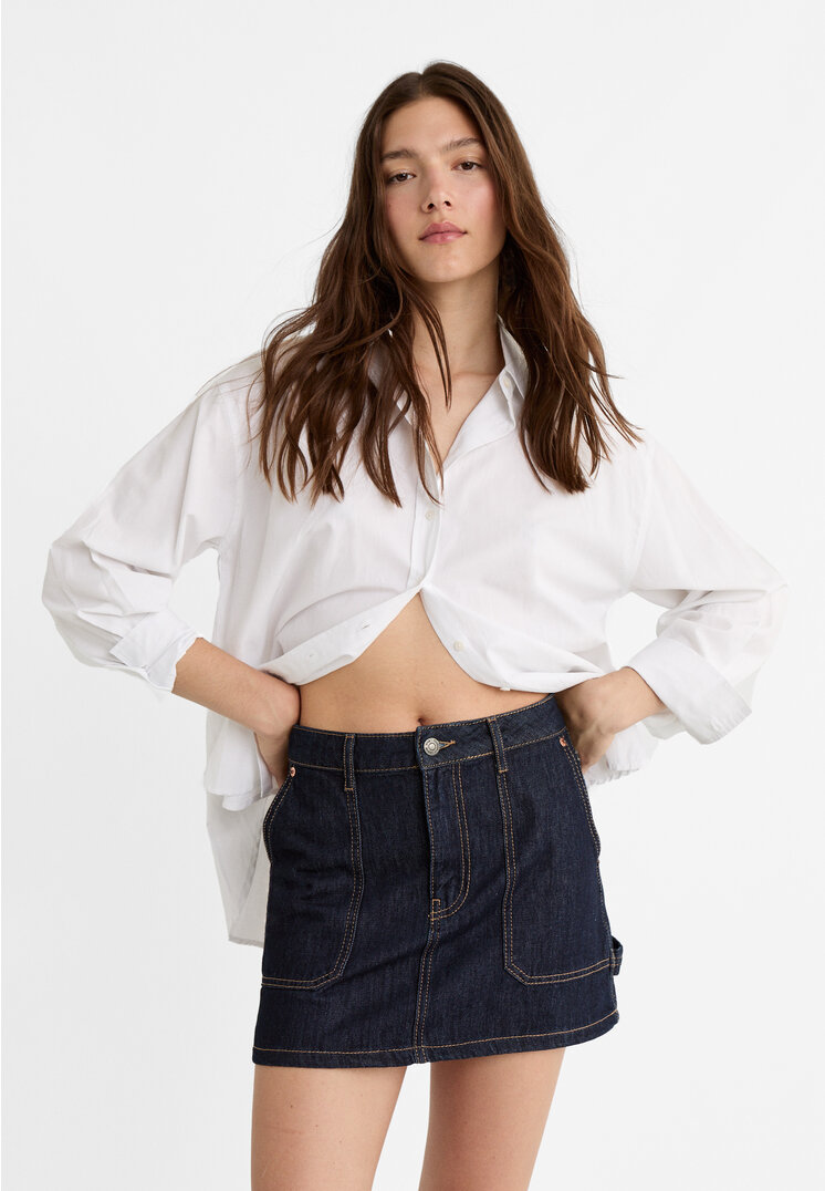 

Stradivarius Workwear-Minirock aus Jeansgewebe Jeansblau 42