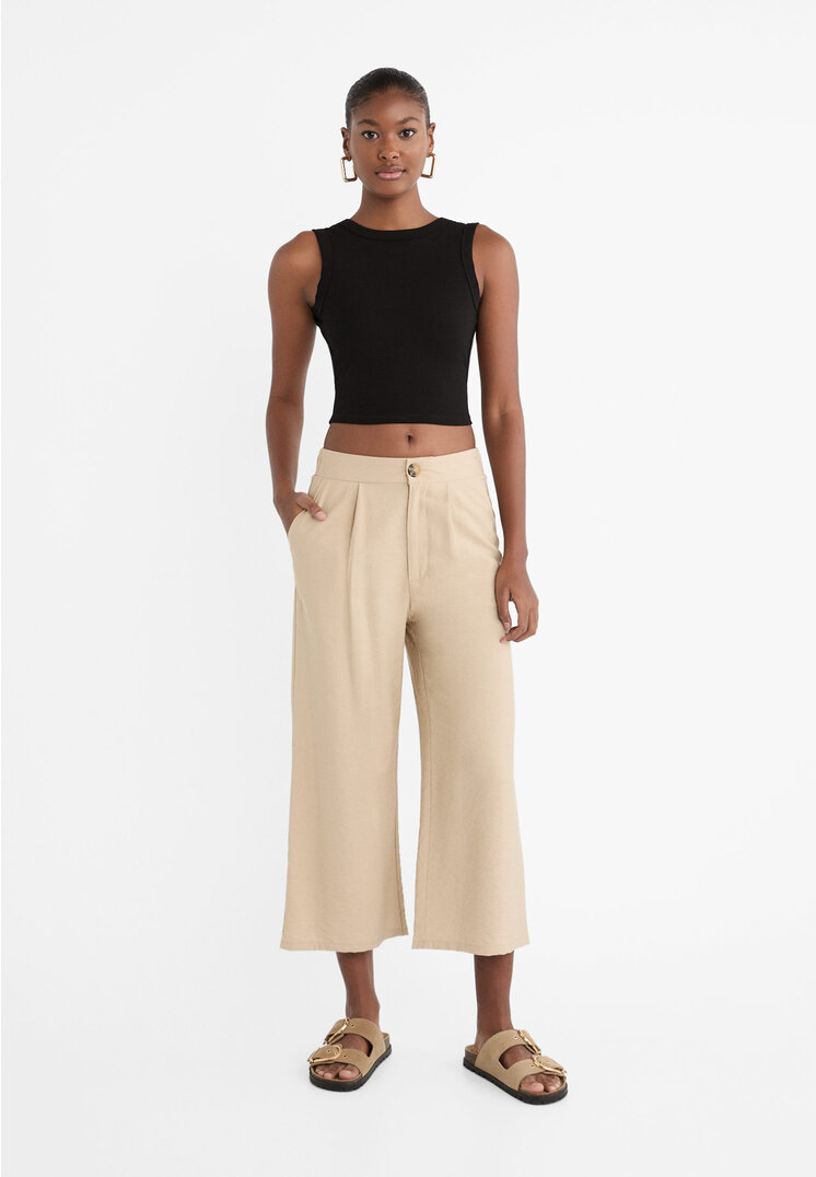 Stradivarius Flowing culottes with darts  Stone XS