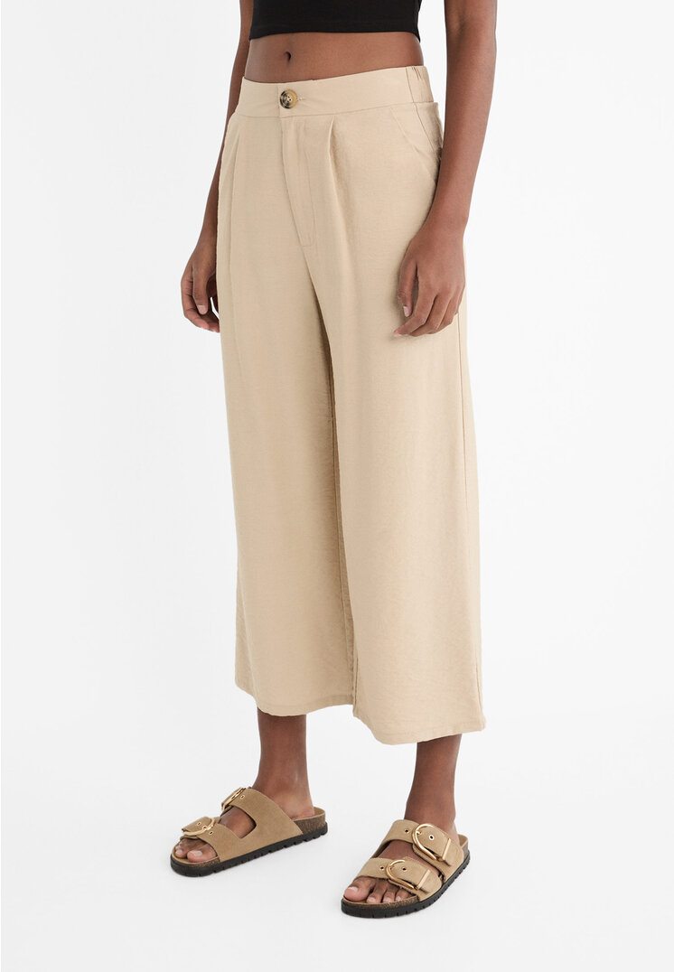 Stradivarius Flowing culottes with darts  Stone XS