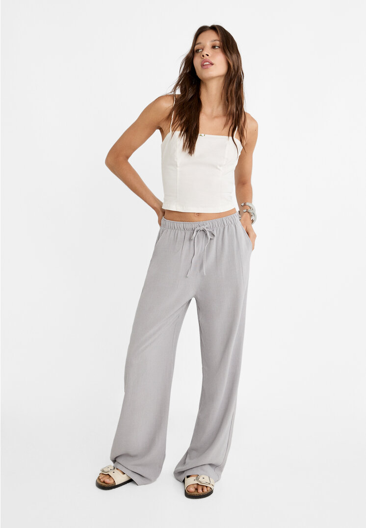 

Stradivarius Lange, fließende Hose Stil mit Leinenanteil Grau Melange XL