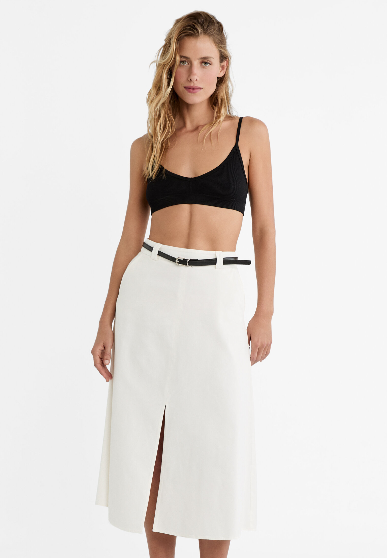 Jupe midi fluide avec ceinture Mode femme Stradivarius Algerie