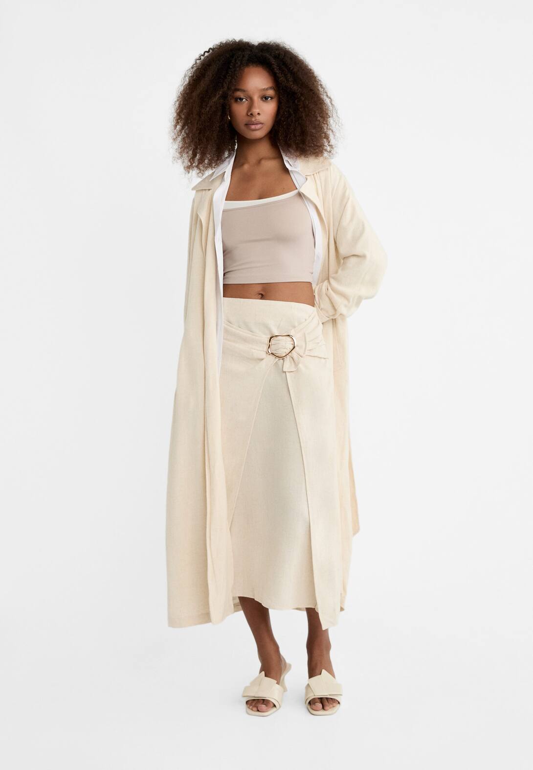 Jupe midi en lin mélangé avec boucle