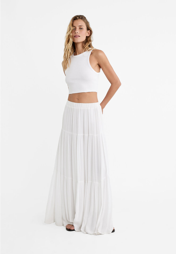 

Stradivarius Midirock im Boho-Stil Weiß XL