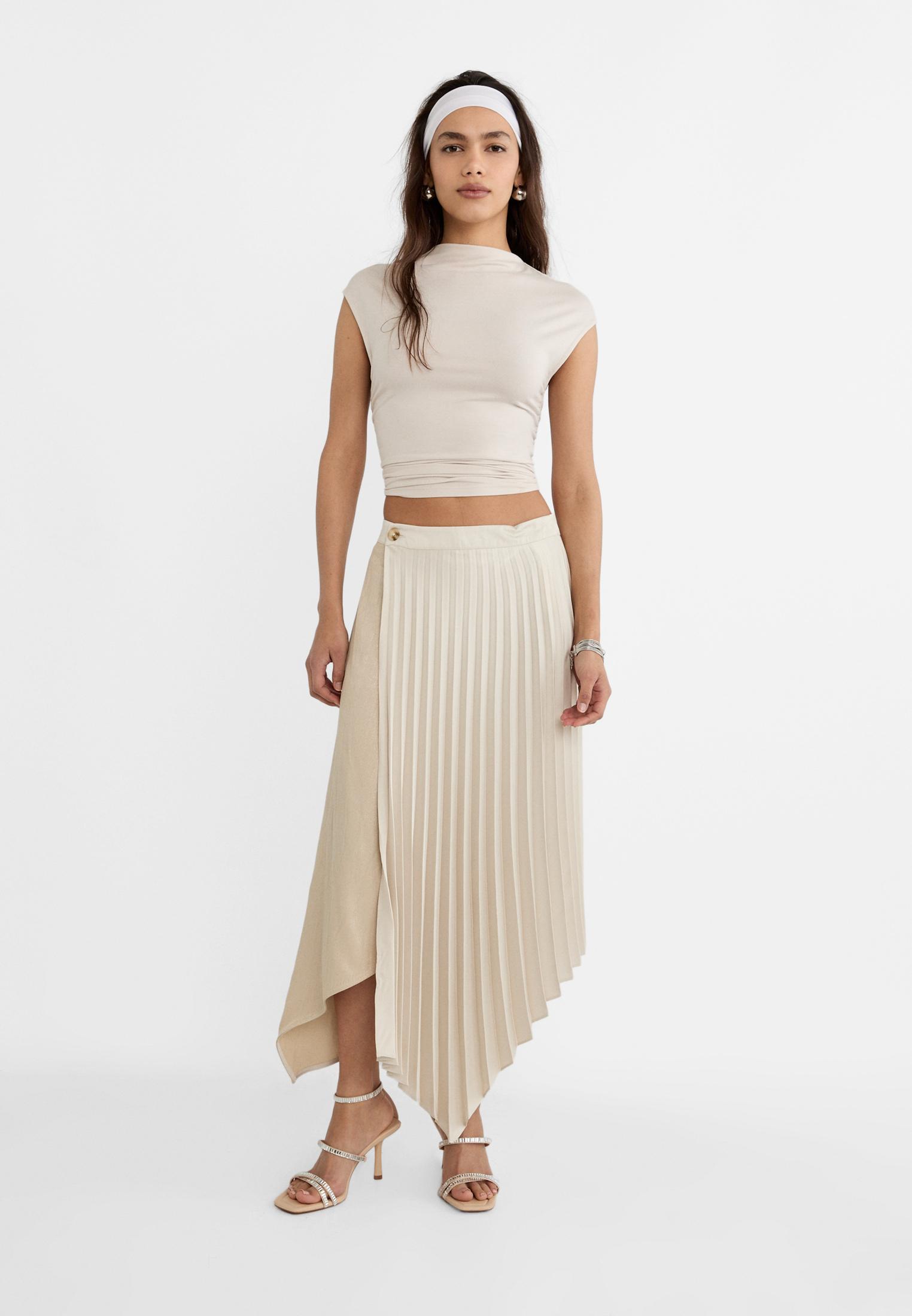 Glami Stradivarius Falda Plisada Negra Combinar Falda Falda Larga