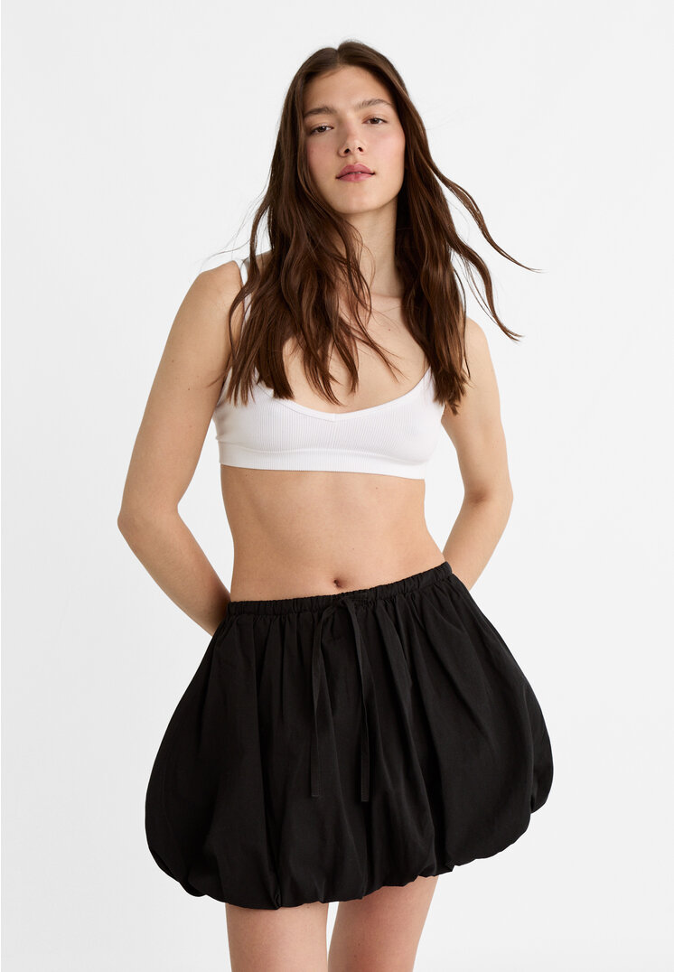 Stradivarius Ballon-Minirock Schwarz XL