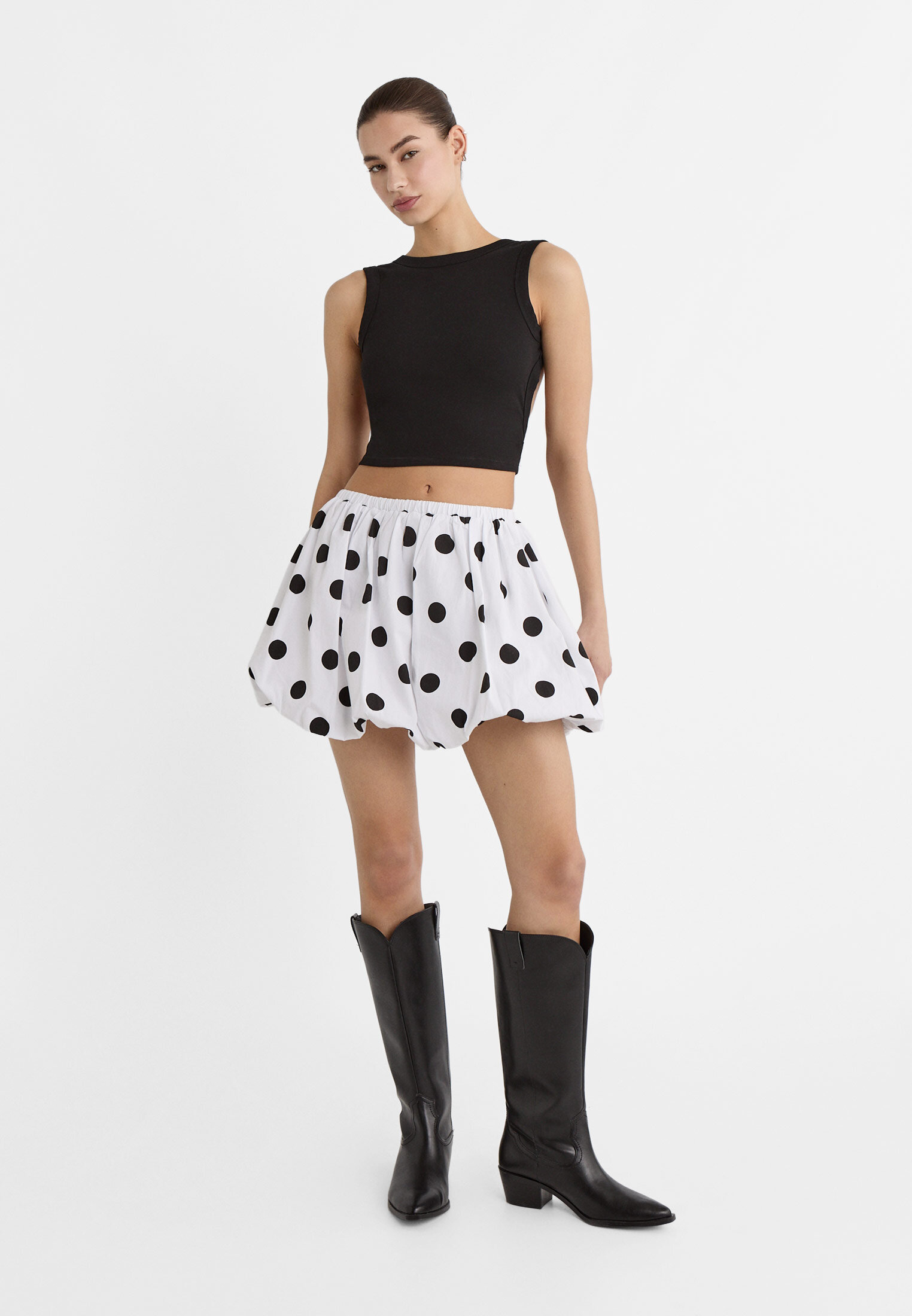 Balloon poplin mini skirt with polka dots