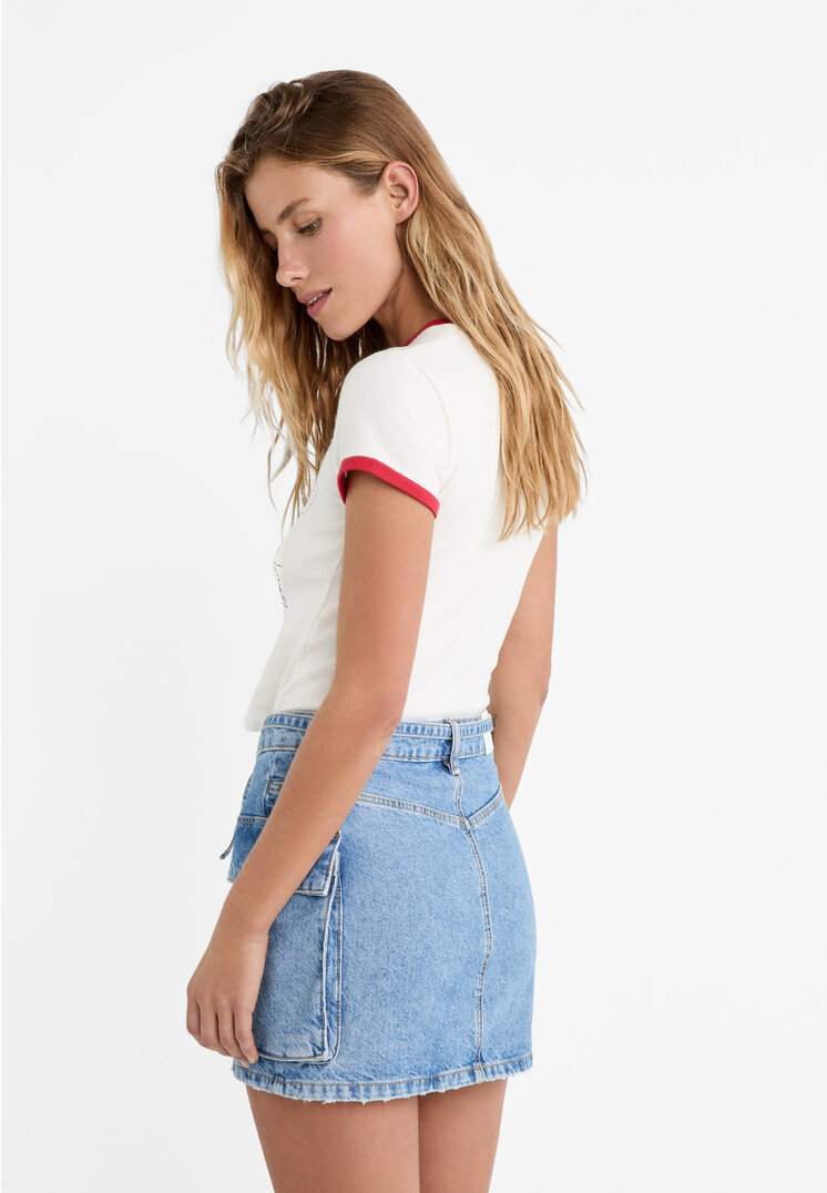 Denim cargo mini skirt