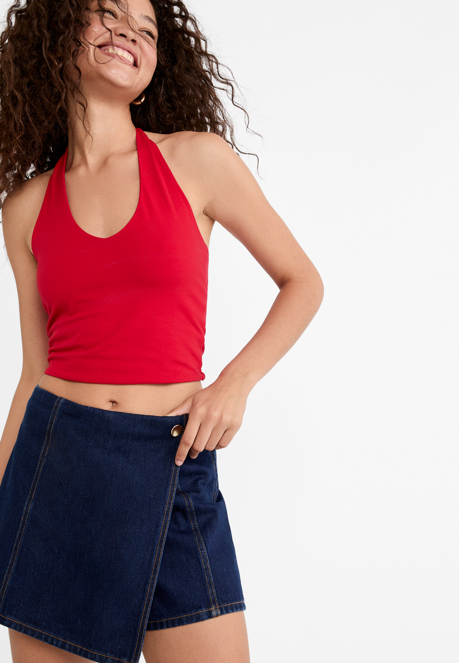 Jupe culotte portefeuille en jean Mode femme Stradivarius France