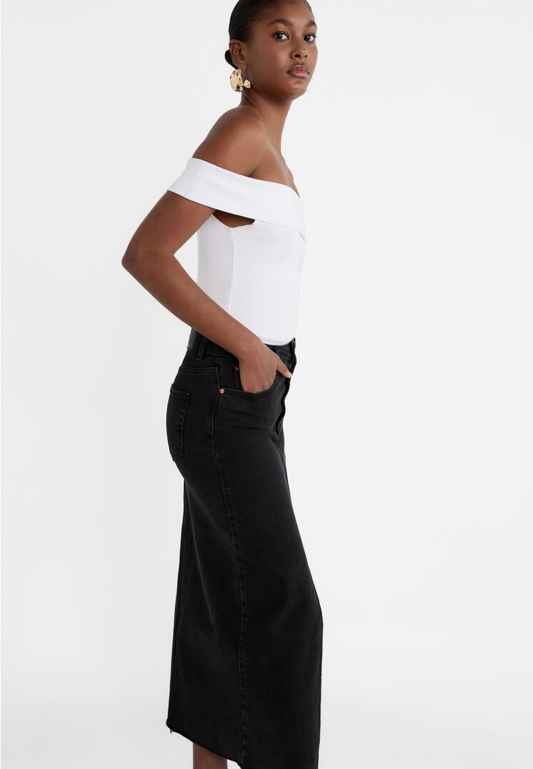 

Stradivarius Długa spódnica jeansowa comfort Czarny denim 38