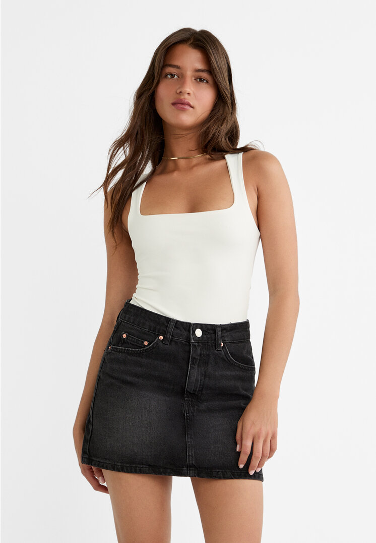 

Stradivarius Jeansowa spódnica mini Czarny denim 34