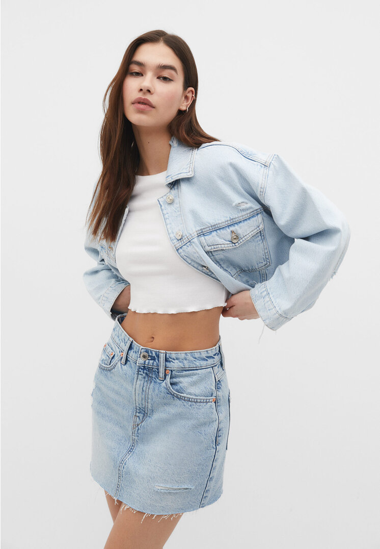 Stradivarius Fustă Mini Din Denim Denim 36