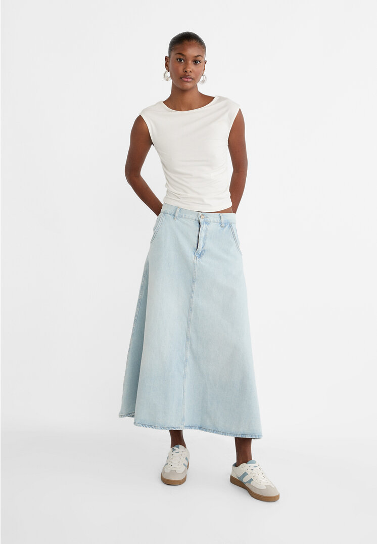 

Stradivarius Luźna cieniowana spódnica jeansowa Denim L