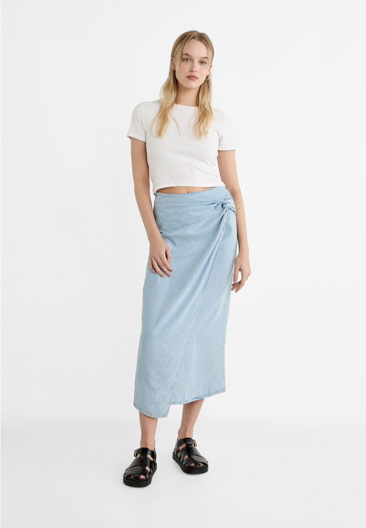 

Stradivarius Midirock Denim Knoten Jeansblau XL