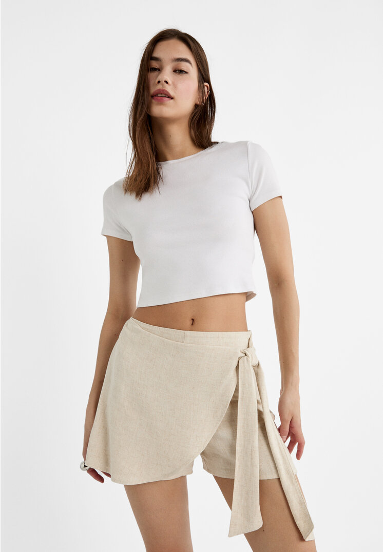 

Stradivarius Hosenrock Knoten Leinenanteil Steingrau 40