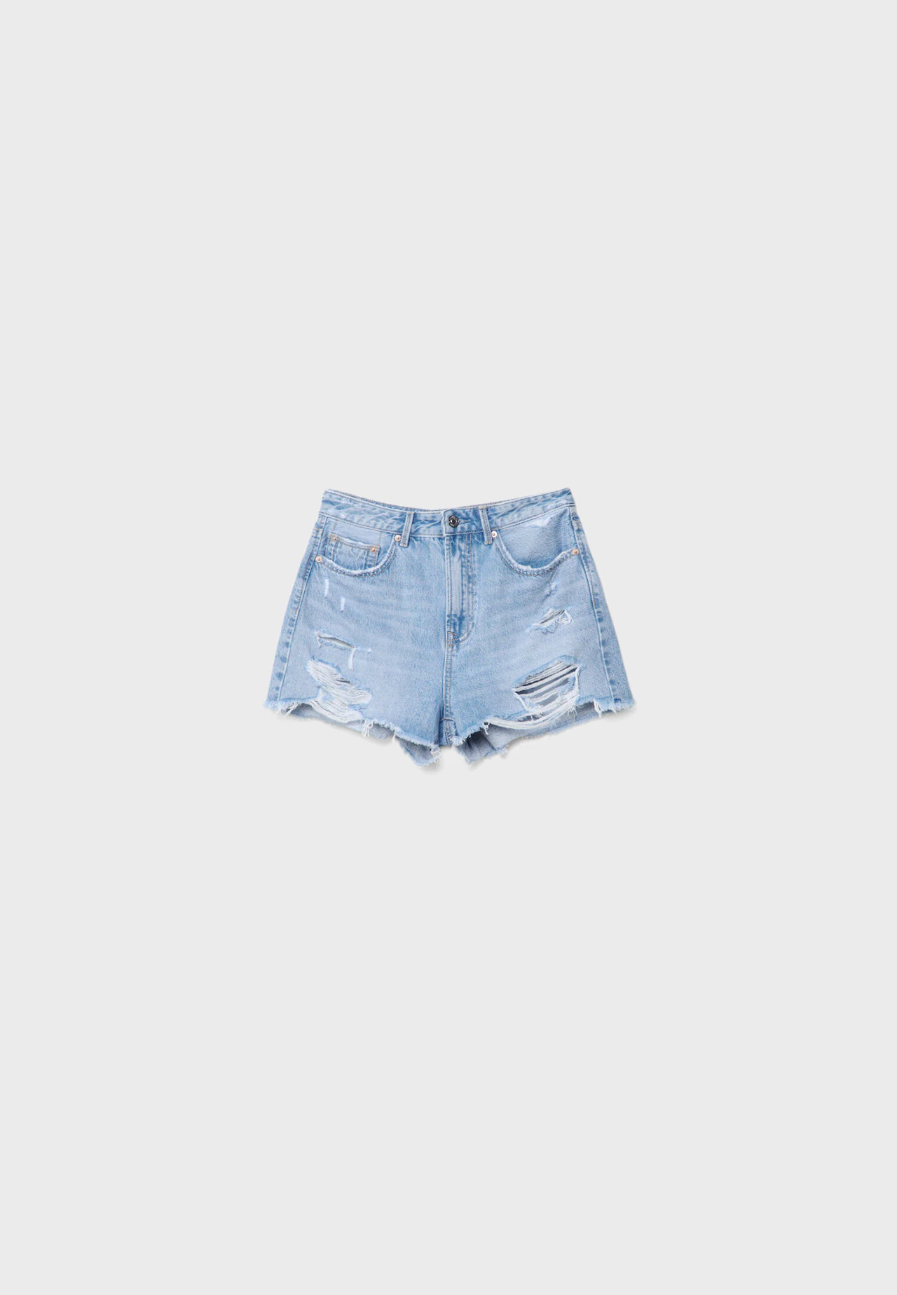 Ripped Denim Overall Shorts