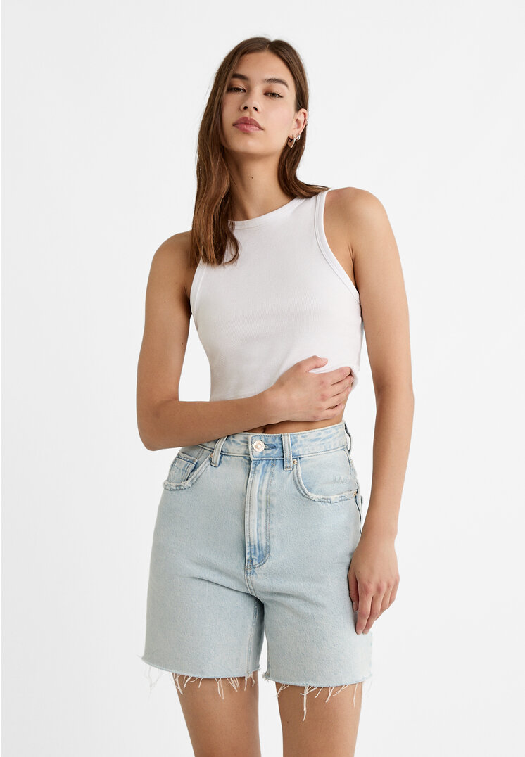 

Stradivarius D93 Shorts Longline aus Denim Medium light blue Denim 32