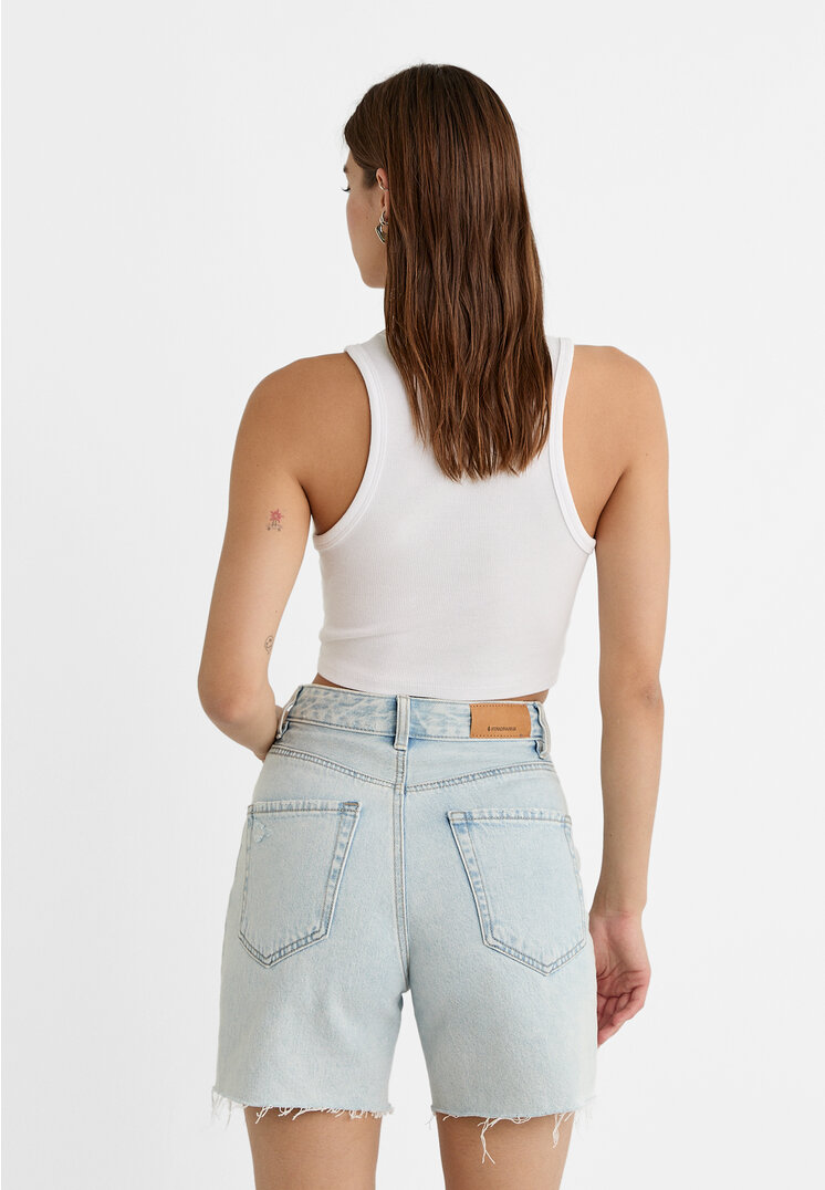 Stradivarius D93 Longline denim shorts Medium light blue Denim